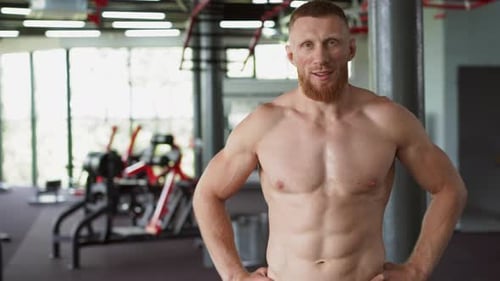 Athlete Sportive Man Gym Middle Adult Handsome Sportsman Bodybuilder Weightlifter Ideal Body