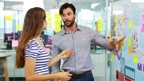Man and Woman Brainstorming Ideas at Modern Office