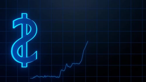 Modern Dollar sign hologram with chart going up. Digital currency concept.