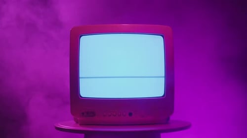 Vintage Television with Static in Pink Smoky Room