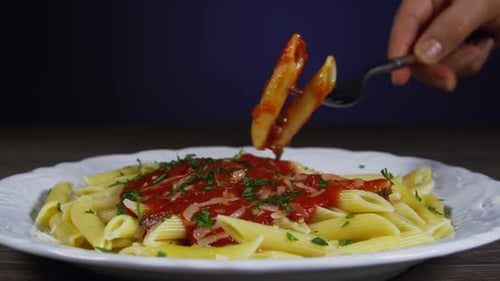 Penne Pasta with Tomato Sauce on a Plate