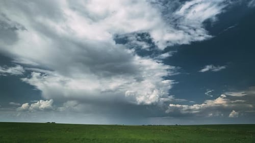 Countryside Rural Field Meadow Landscape In Summer Rainy Day