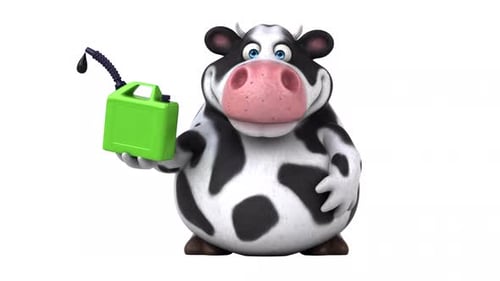 Animated Cartoon Cow Holding Green Fuel Can