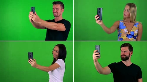 Compilation (Montage) - People Take Selfies with Smartphone - Green Screen