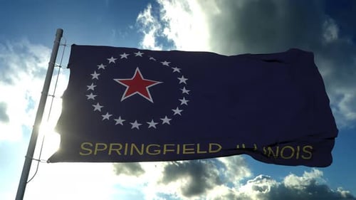 Springfield Illinois City Flag Waving in Realistic Sky