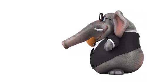 Animated 3D Business Elephant Character Holding Orange