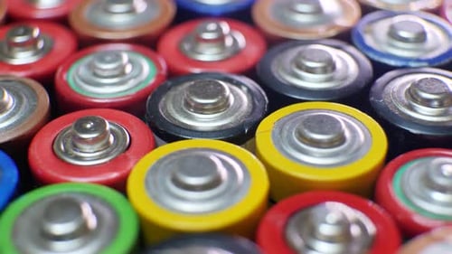 Macro shot of colorful AA batteries