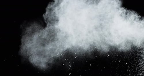 White Powder Explosion on Black Background
