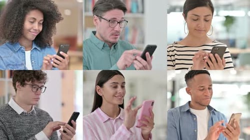 Collage of Multiple Race People Using Smartphone