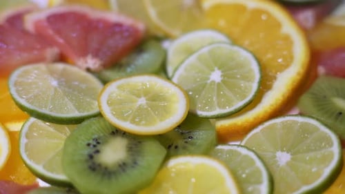 Close Up of Sliced Citrus and Kiwi Fruit