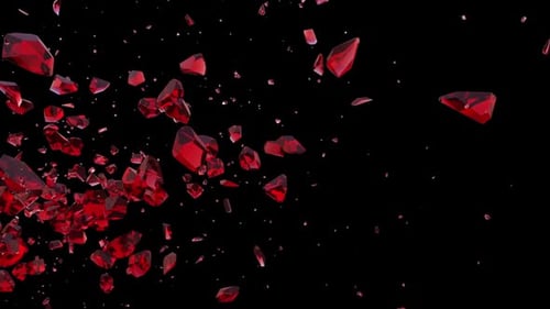 Dynamic Red Crystal Shards Explosion and Flowing Transition