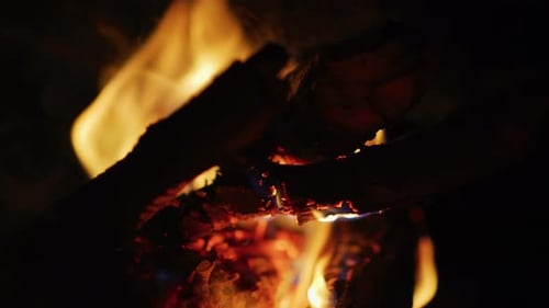 Close up of a campfire at night