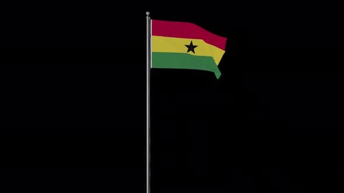 Animated Ghana National Flag Waving on a Pole