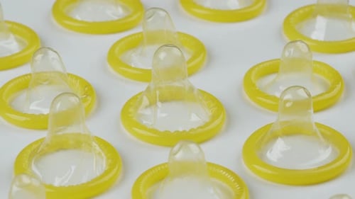 close up of condom rotating