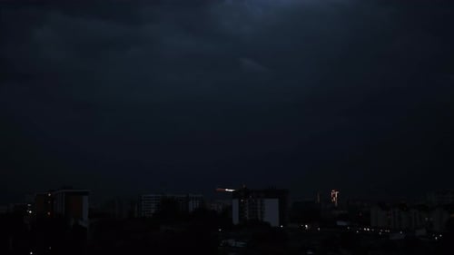 Thunderstorms Lightning Over City