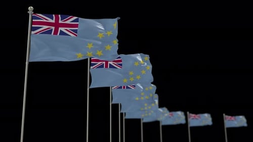 Tuvalu Flags Waving Against a Black Background