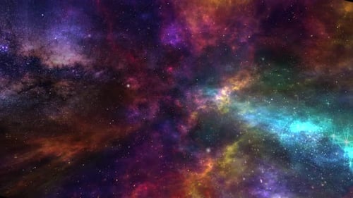 Vibrant Colorful Nebula with Stars Moving Through Space