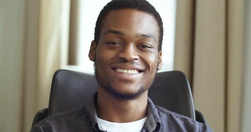 Front Closeup Portrait of Young Mixed Race Handsome African American Black Business Man Afro Student