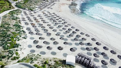 Umbrellas at Sandy Beach Sunny Weather