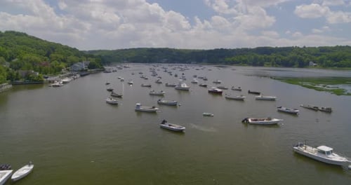 Flying Over Boats Anchored at Cold Spring Harbor in Long Island