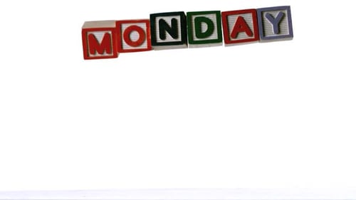 Monday Word Spelled with Colorful Building Blocks