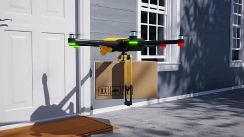 Automated Drone Package Delivery to Doorstep Animation