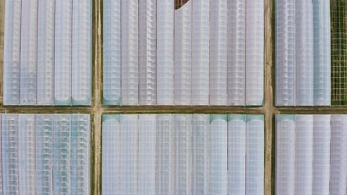 Aerial View of Rows of Greenhouses on Farm