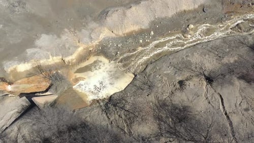 Polluted river stream and pyrite on both coasts 4K drone footage
