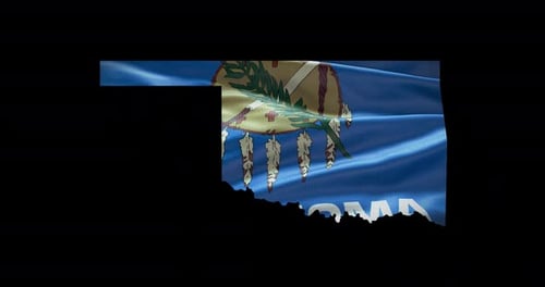 Oklahoma State Flag Waving in State Outline Map
