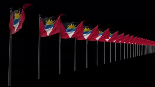 Waving Antigua and Barbuda Flags in Line Animation