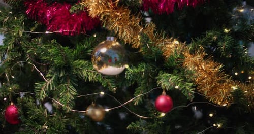 Decorated Christmas Tree with Ornaments and Lights