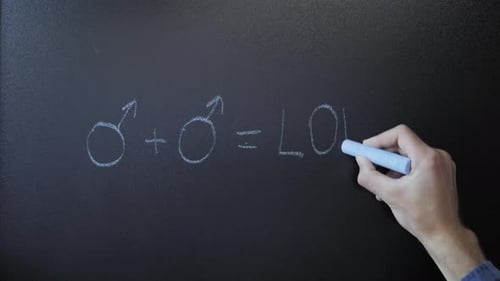 Two Male Symbols Plus Love on Chalkboard