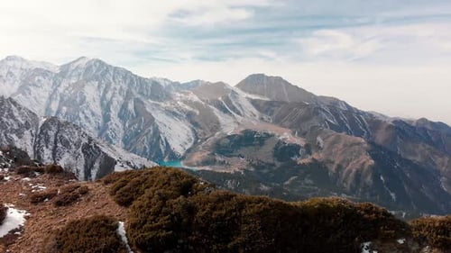 Snowy Mountain Peaks With Stunning Lake View