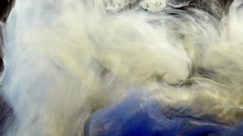 Swirling Blue and White Ink Flowing on Black