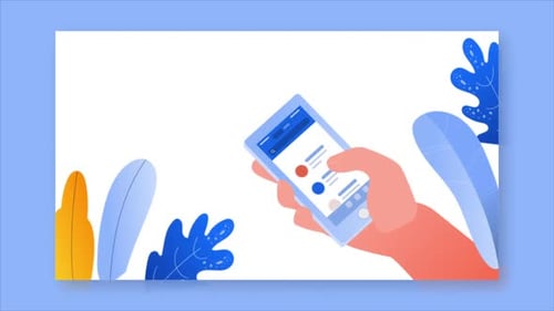 Flat Design Animated Hand Holds Smartphone with Scrolling App