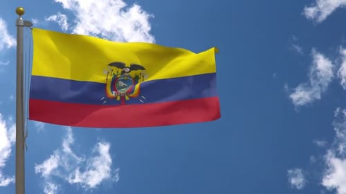Realistic Ecuador Flag Waving Animation Against Blue Sky