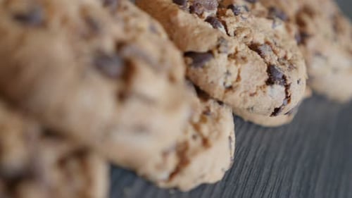 Close Up of Chocolate Chip Cookies on Wood
