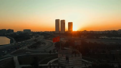 Türkei Istanbul Luftaufnahme bei Sonnenuntergang