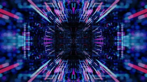 Abstract digital virtual city with technology and connection. 3D render 4K loop