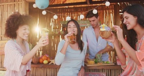 Friends enjoying a party on the beach