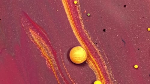 Paint Surface Red And Yellow Universe Of Color Moving Multicolored Macro.