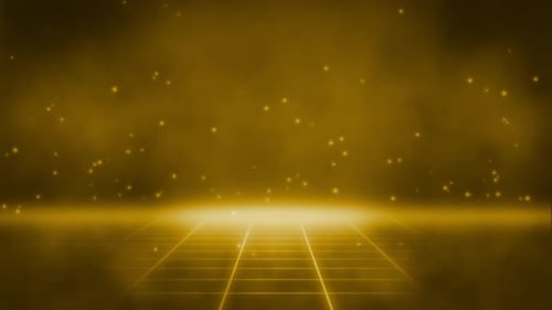 Golden Grid Stage Background with Sparkling Particles