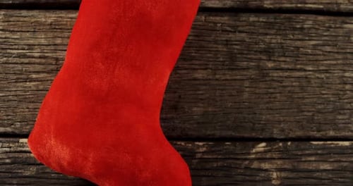 Christmas Stocking on Wood Background