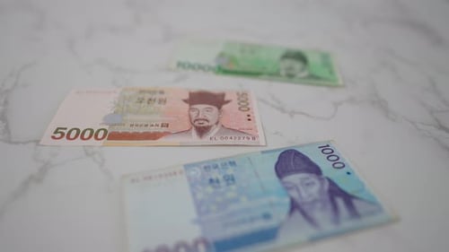 Close Up Of Korean Won Currency