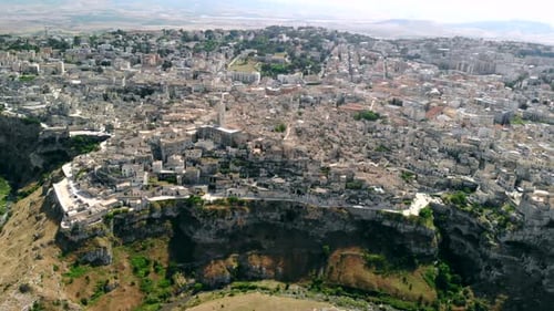 Aerial View of Ancient Town of Matera (Sassi Di Matera) in Sunny Day, Basilicata, Southern Italy