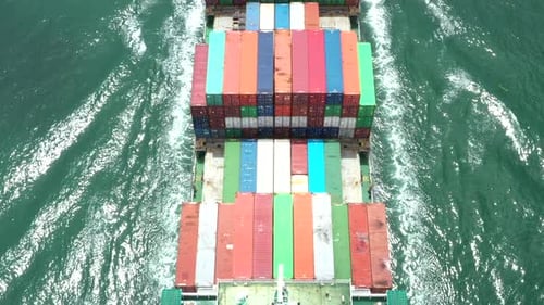 Aerial view from drone of Container , container ship in export and import business and logistics.