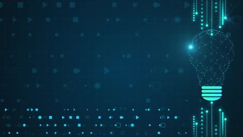 Futuristic Tech Light Bulb with Digital Data Flow Background