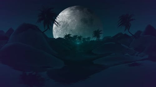 Abstract Moonlit Night Journey with Palm Trees Animation
