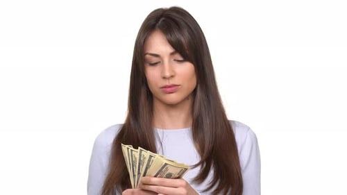 Woman Holding Fan of Hundred Dollar Bills