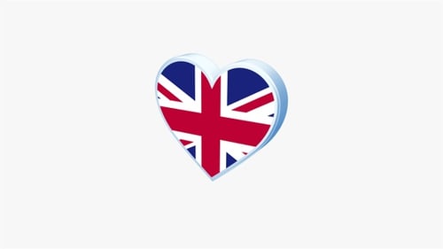 Rotating 3D Union Jack Flag in Heart Animation